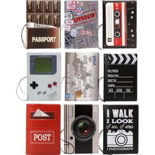 Retro Video Game Tape Credit Card Camera Post Chocolate 3D Passport Holders PVC Travel Passport Covers Card & ID Case