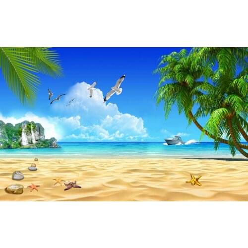 Custom 3d wallpaper 3d wall murals wallpaper Setting wall of sand beach, coconut trees, blue sky white clouds island sea view