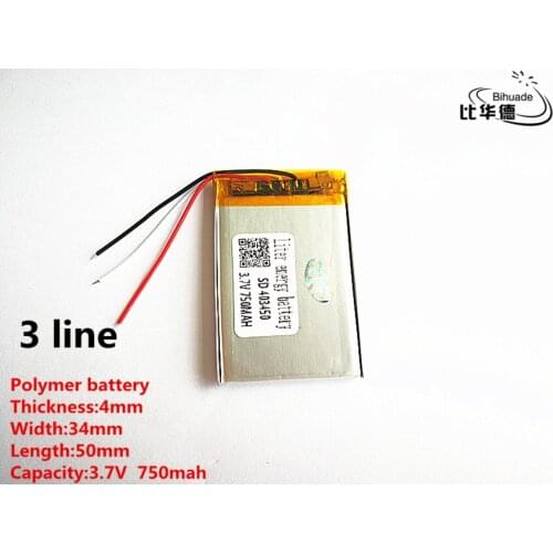 5pcs/lot 3 line Good Qulity 3.7V,750mAH,403450 Polymer lithium ion / Li-ion battery for TOY,POWER BANK,GPS,mp3,mp4