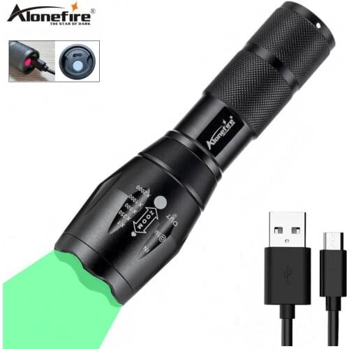 Alonefire G700-C Tactical Hunting Flashlight Zoomable Green USB rechargeable Hunting Torch