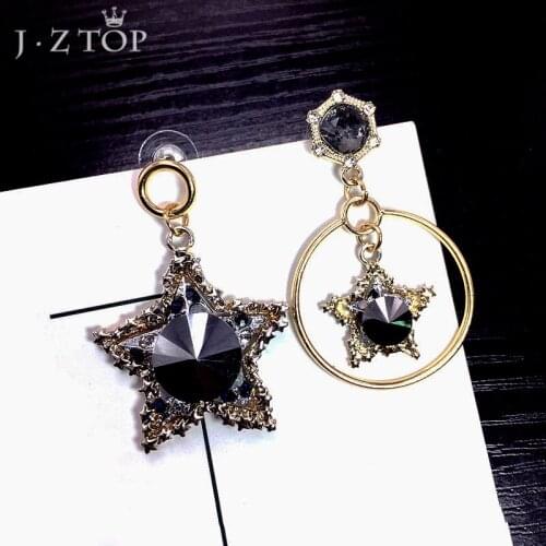 Bohemian Asymmetrical big Crystal Star Drop Earrings Rhinestone Pentagram Earrings For Women Hollow Big Circle Dangle Earring