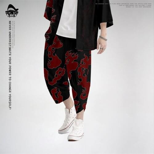 Mens Fashion Casual Pant Trousers Harem Pant Men Black Print Joggers Hip Hop Streetwear