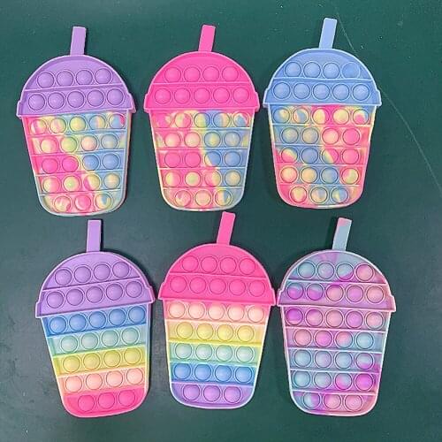 Milk Tea Cup Tie-dye Colors Silicone Push Bubble Fingertip Toys Anti-Stress Stress Reliever Squeeze Adults Kids Sensory Toys#20