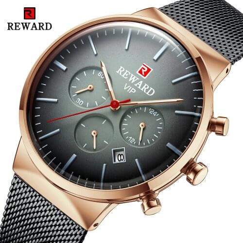 REWARD 2021 New Watch Men Stainless Steel Top Brand Luxury Clock Business Waterproof Luminous Chronograph Mens Quartz Watches