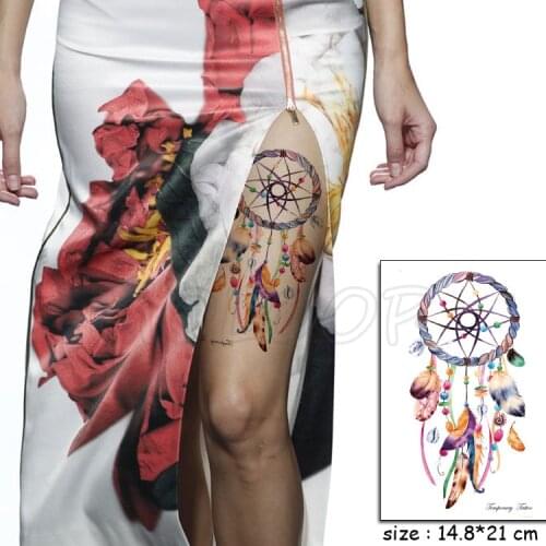 Color Dreamcatcher Gem Feather Tattoos Stickers Women Body Waist Arm Art Tattoos Temporary Girls Butterfly Tatoos Rose Chains