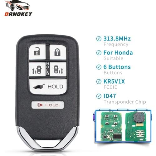 Dandkey For Honda Odyssey Driver 2014 2015 2016 2017 Transponder Key ID47 Chip KR5V1X Smart Car Remote Key 6 Buttons 313.8Mhz