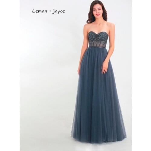 Lemon joyce Formal Evening Dresses Long 2020 Sweetheart Sexy Illusion Tulle Party Evening Dress for Women robe de soiree