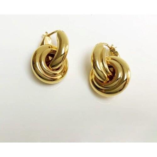 Women Jewelry Double Ring Statement Earrings Brass With 18K Gold Punk Party Gown Runway rare Boucle Korean Japan INS Fashion
