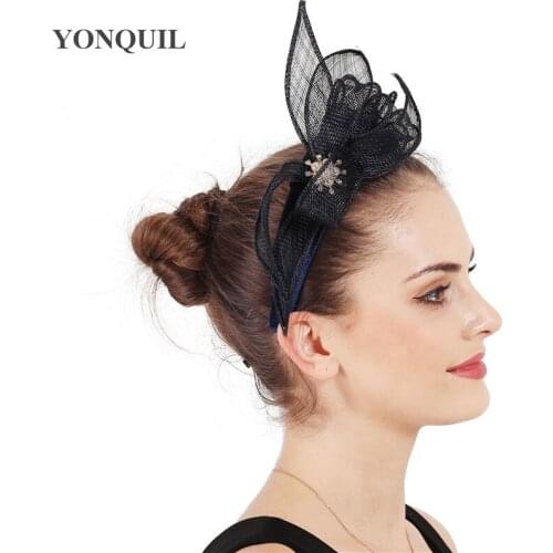 Elegant Women Fashion Headwear Bride Wedding Fascinator Hat Hair Band Sinamay Hair Accessories For Ladies Cocktail Race Church