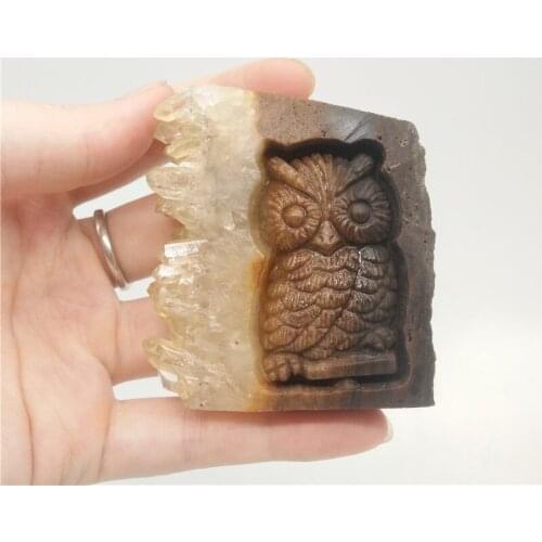 Hot Sale Clear Quartz Cluster Owls Natural Stone Carved Owl For Gift Crystal clusters carve owls
