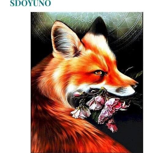 SDOYUNO 60x75cm Oil Painting By Numbers Kits Animals DIY Pictures By Numbers On Canvas Fox Frameless Hand Painting Home Decor