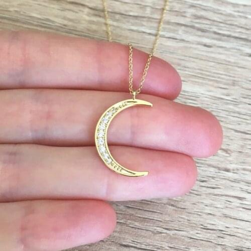 Crescent Moon Pendant Necklace Amulet Collier Wicca Jewelry Rose Gold Color Ketting Moon Crystal Necklace Women Bijoux BFF Gifts
