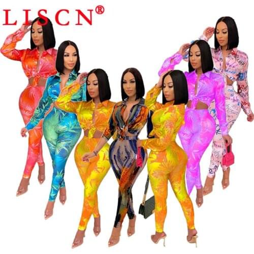 LISCN Two-piece Set Printed Womens Tie-dye Suit Shirt Sexy Matching Sets for Women k0083