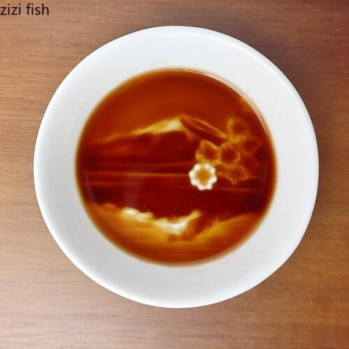 Creative 8CM Ceramic Seasoning Plate Concave-convex Sakura Round Plate Barbecue Soy Sauce Vinegar Plate Kitchen Utensils Decor