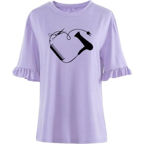Summer Womens Petal Sleeve T-Shirt Hair Dryer Comb Scissors Barber T Shirt 2021 Harajuku Casual Camisetas Female Tops Tees