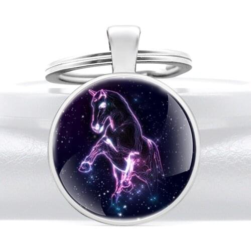Fashion Charm Starry sky Horse Glass Cabochon Key Chain Classic Men Women Jewelry Key Rings