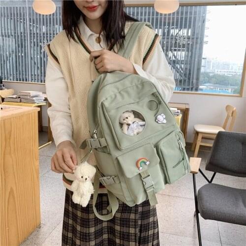 Fashion Womens Backpack 2021 Solid Color Large Capacity School Bags For Girls Nylon Waterproof Anti-theft Travel Backpacks
