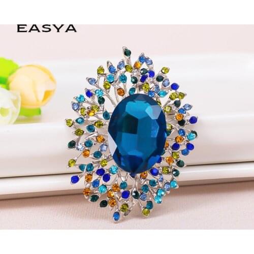 New Crystal Brooch Blue Pins Metal Scarf Clothing Christmas Gift Banquet Vintage Wedding Accessories 2021