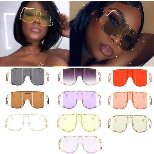 Wholesale Oversize Square Hollow Frame Sunglasses For Women Vintage One Piece Pink Yellow Punk Shades Men Alloy Flat Sun Glasses