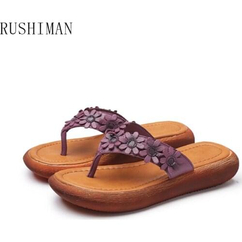 RUSHIMAN New Original Son Of The Original Son Sweet Flower Real Skin Cold Drag Female Flat Bottom Comfortable Slope And National