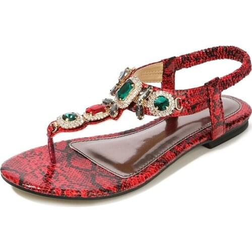 Womens shoes Size 34-45 retro Bohemian diamond sandals for women retro sexy beaded serpentine simple casual sandals