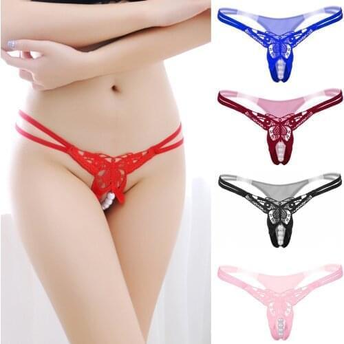 Sexy Pearl G-String Panties Womens Low Waist Underwear See Through Sexy Thong Porno Temptation Erotic Lingerie Briefs Intimates