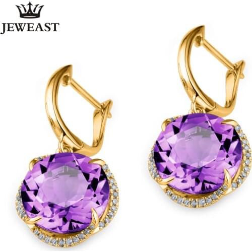 MAQ Natural Amethyst 18K Pure Gold Earring Real AU 750 Solid Gold Earrings Diamond Trendy Fine Jewelry Hot Sell New 2020