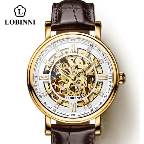 Switzerland Luxury Brand LOBINNI Business Men Skeleton Watch Male Seagull Men Wristwatch Multifunction Sport relogios masculino