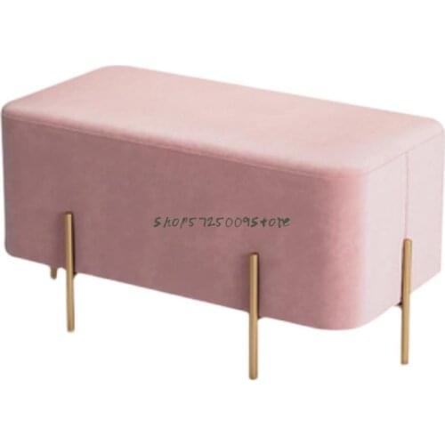 Nordic Luxury Single And Double Iron Shoes Stool Fashion Design Linen Velvet Fabric Sofa Square Stool Living Room Creative Low S