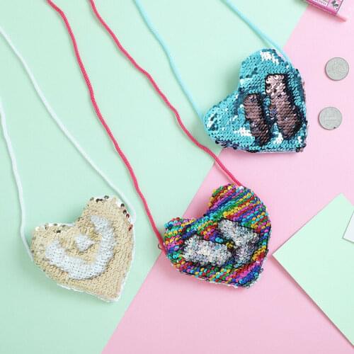 2019 New Fashion Kids Girl Childs Shoulder Paillette Bag Crossbody Heart Mini Bags Sequin Colorful Coin Purses