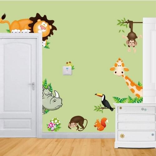 Jungle Wild Animals Vinyl Wall Decals Sticker for Baby Nursery Child Bedroom Wall Stick DERCO