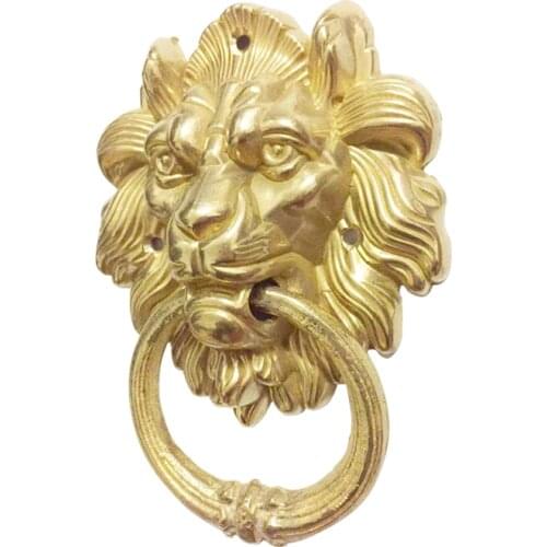 COTOM 1Pcs Vintage Brass Die Casting Lion Head Knocker Solid Wood Villa Courtyard Gate Door Ring Handle Pulls Knob Decoration