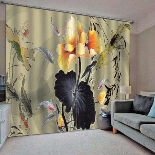 Green blackout fish Louts curtains 3D Curtain Luxury Blackout Window Curtain Living Room Blackout curtain