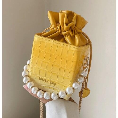 Women Leather Handbags High Quality Square Box Crossbody Bags for Women Pearl Chain Messenger Bag Vintage Female Shoulder Bags