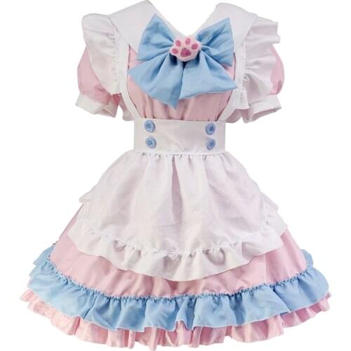 Shanghai Story French Maid Costume Outfits Lolita Dress Puff Sleeve Dress Skirt with Blue Bow for Women