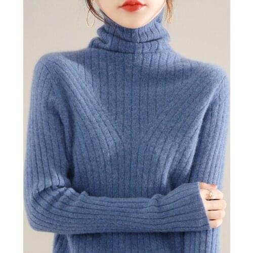100% Pure Wool Turtleneck Sweater Women Long Sleeve Elasticity Bottoming Tops Winter Female Solid Slim Fit Warm Knit Pullovers