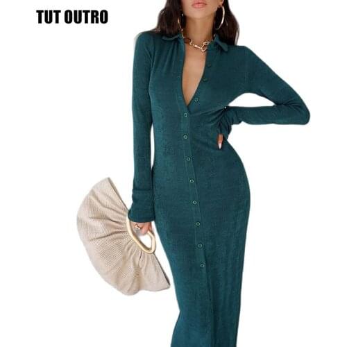 2021 V Neck Long Sleeve Shirt Dress Bodycon Women Green Sexy Midi Autumn Winter Khaki Casual Party Dresses Elegant