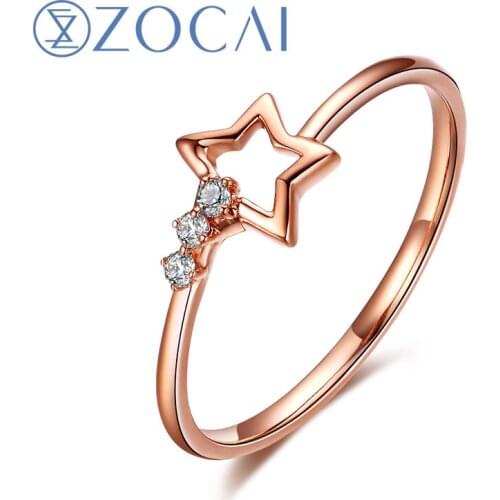 ZOCAI Brand Design Ring Star Shape Natural 0.03 CT Diamond Ring with Real 18K Rose Gold (Au750) W80023T