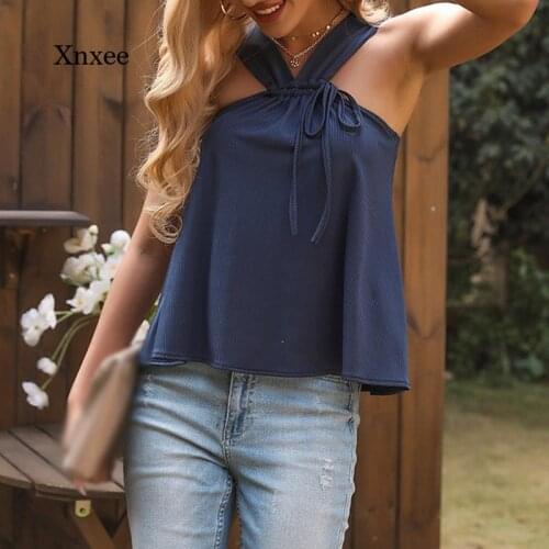 2021 Cross Halter Tops Summer Solid Color Shirt Sexy Halter Strap Vest Female Suspender Temperament Lady New Elegant Clothing