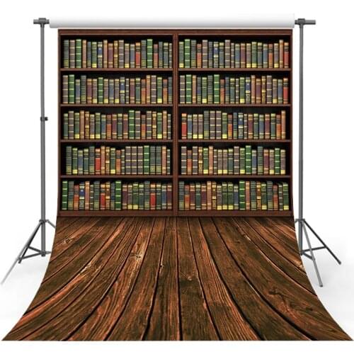 Avezano Bookshelf Photography Background Retro Book Brown Wood Floor Baby Shower Portrait Party Backdrop Photo Studio Photocall