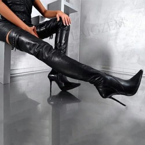 BERZIMER Women Over Knee Boots Stiletto High Heels Thigh High Boots Handmade Ladies Cosplay Shoes Woman Large Size 39 44 45 47