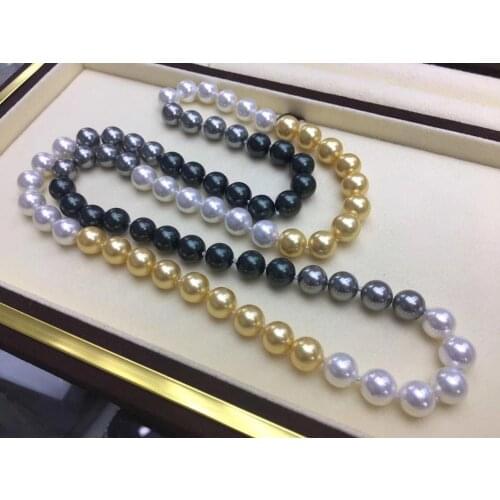 Free shipping souths ea 10-11mm round south sea multicolor pearl necklace 38inch 14