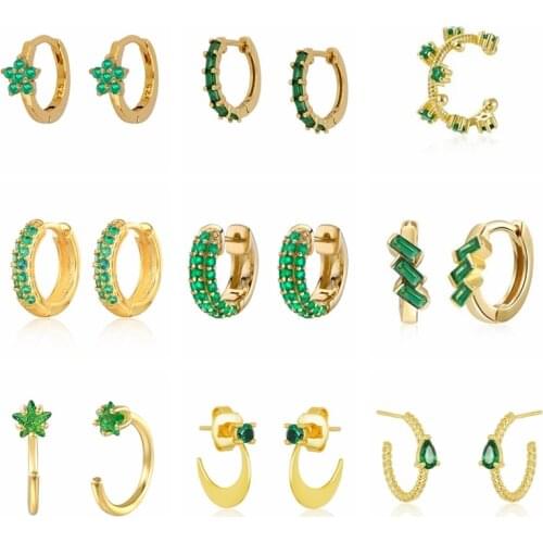 BOKAO Earrings 2021 Trend Pendientes Plata 925 Ins Emerald Hoop Earrings Piercing Gold/Silver Woman Jewelry Bijoux Femme Серьги