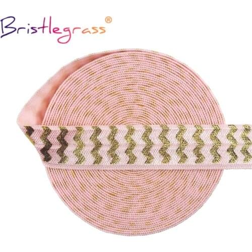 BRISTLEGRASS 2 5 10 Yard 5/8" 15mm Chevron Gold Foil Print Foldover Elastic FOE Spandex Band Tape Hair Tie Dress DIY Sewing Trim
