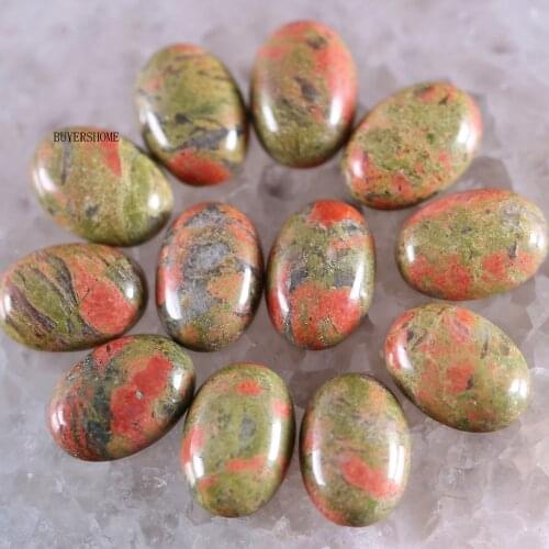 BUYERSHOME 5Pcs 15x20MM Natural Stone Unakite Epidote No Drilled Hole Oval Cabochon CAB Bead For DIY Jewelry Making Ring K1517