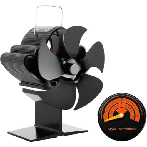 Black Fireplace 5 Blades Heat Powered Stove Fan Log Wood Burner Eco-fan Quiet Home Fireplace Fan Efficient Heat Distribution