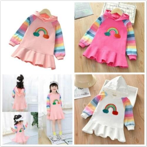 Rainbow Dress Little Girl Hooded Dress Baby Girls Clothes Outfits Hoodie For Children Korean Kids Spring Autumn Clothes 2-8Years
