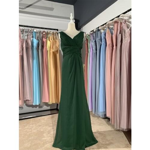 2019 new different color Hunter green long V-neck Pleats luckgirls chiffon Customizable fashion bridesmaid dress mocini tailor