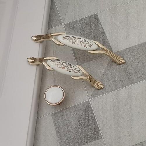 European Style Golden cabinet closet door handle Wardrobe Dressing table Cabinet Printing Ceramic Hardware knob