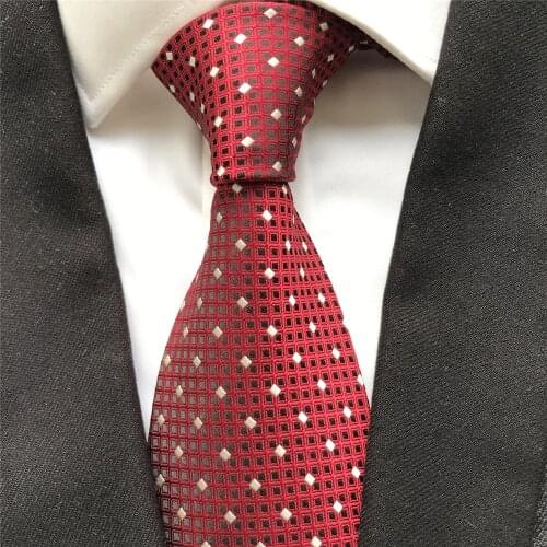 10 cm Width New Design Mens Ties Jacquard Woven Neck Tie Corbatas Red Checkers Grids Neckties for Men